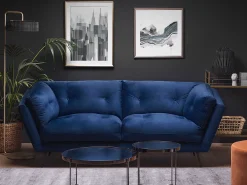 Sofa 3 personers LENVIK Velour Navy Blå