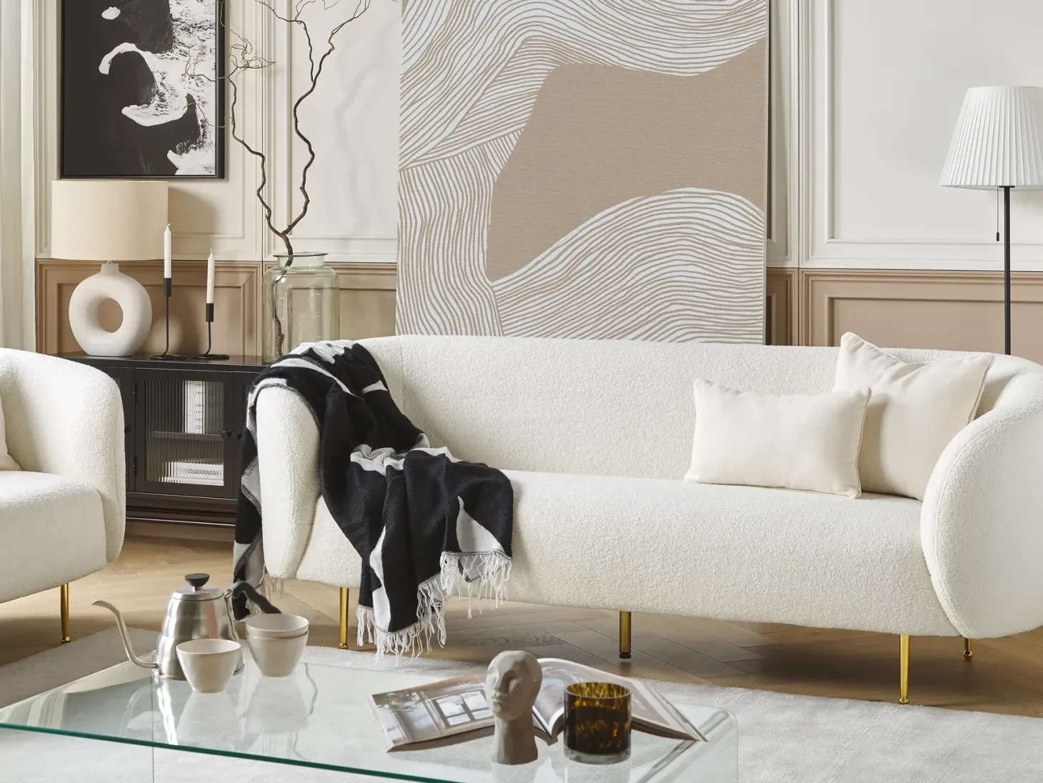 Sofa 3 personers LOEN Boucle Hvid