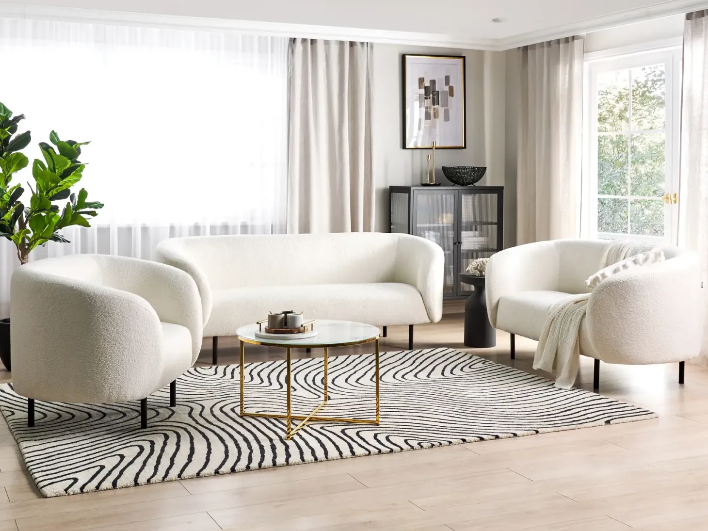 Sofa 3 personers LOEN Boucle Hvid