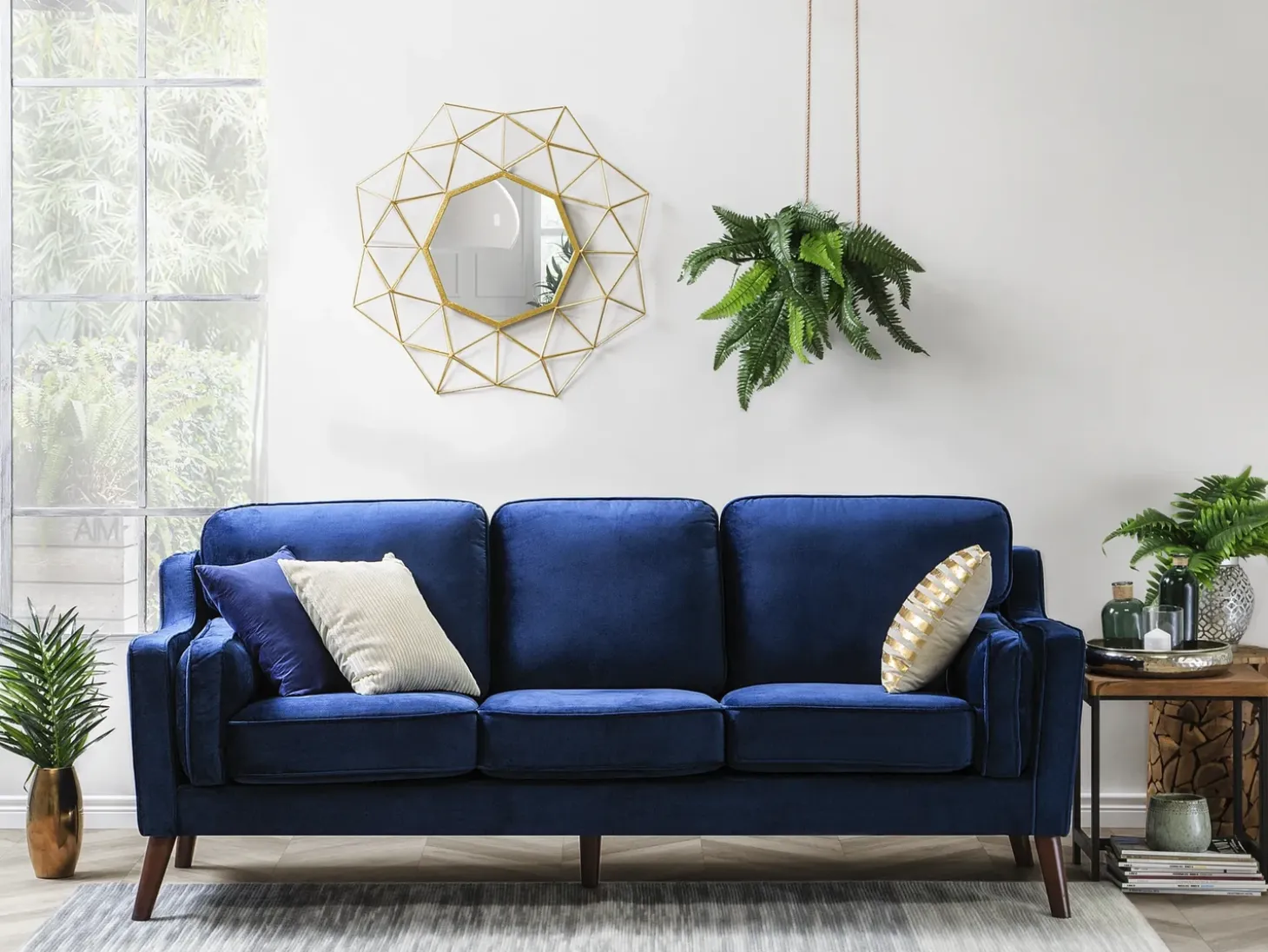 Sofa 3 personers LOKKA Velour Navy Blå