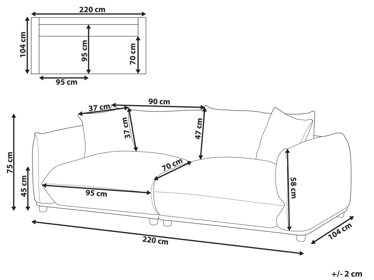 Sofa 3 personers LUVOS Velour Brungrå