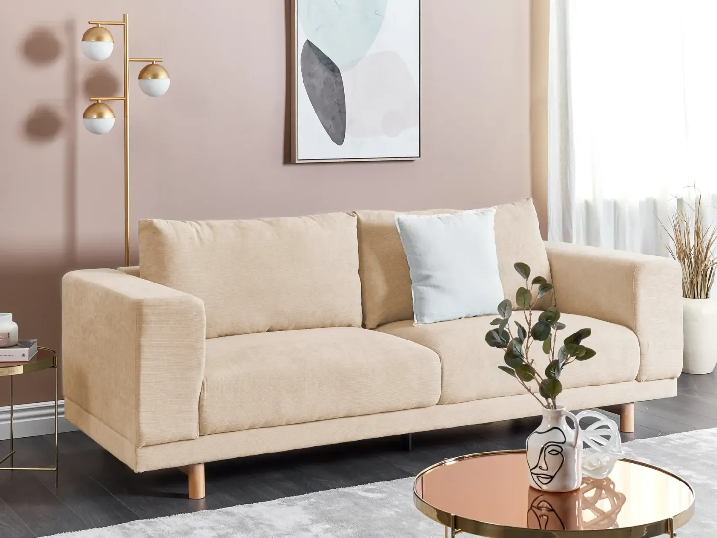Sofa 3 personers NIVALA Fløjl Beige