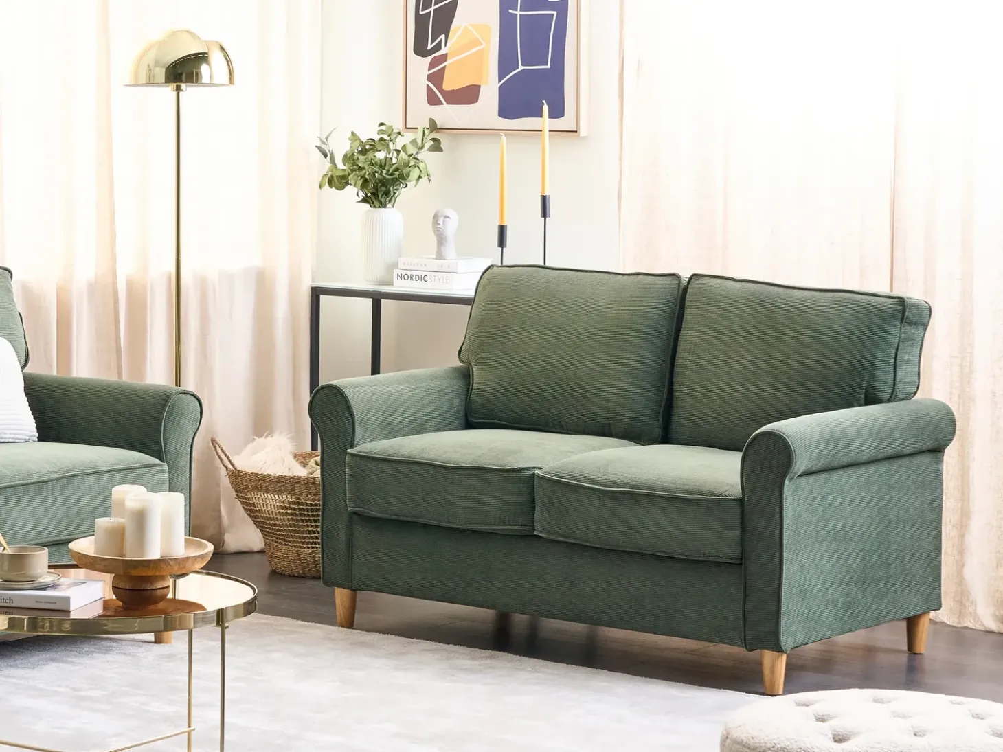 Sofa 2 personers RONNEBY Fløjl Mørkegrøn