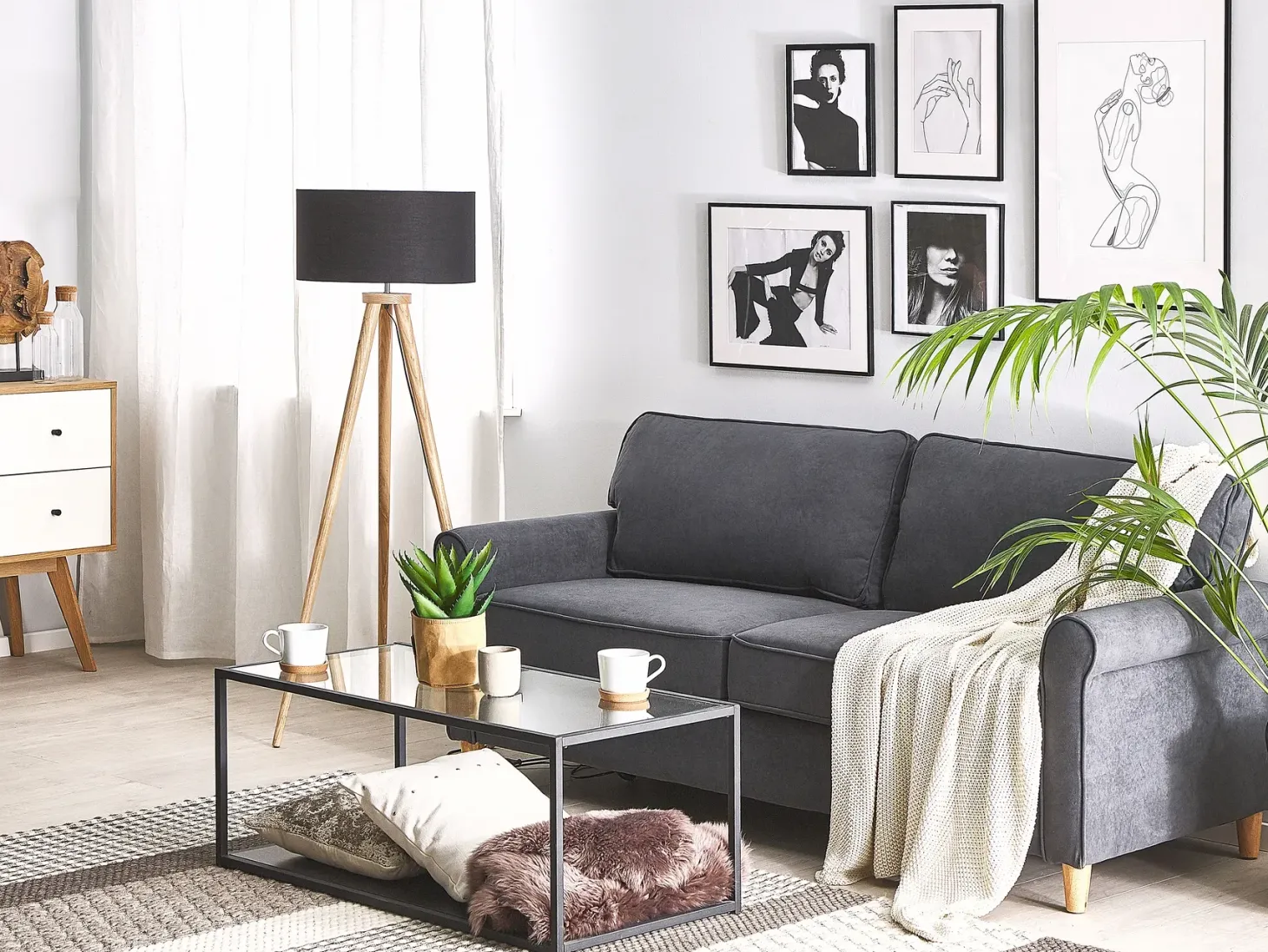 Sofa 3 personers RONNEBY Velour Mørkegrå