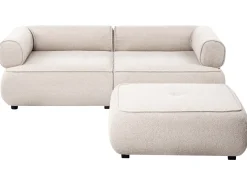 Sofa 3 personers SALLA Boucle Beige med fodskammel