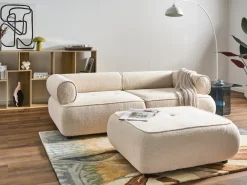 Sofa 3 personers SALLA Boucle Cremehvid med fodskammel