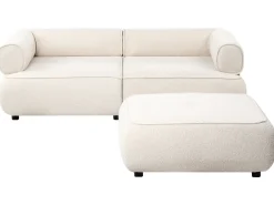 Sofa 3 personers SALLA Boucle Cremehvid med fodskammel