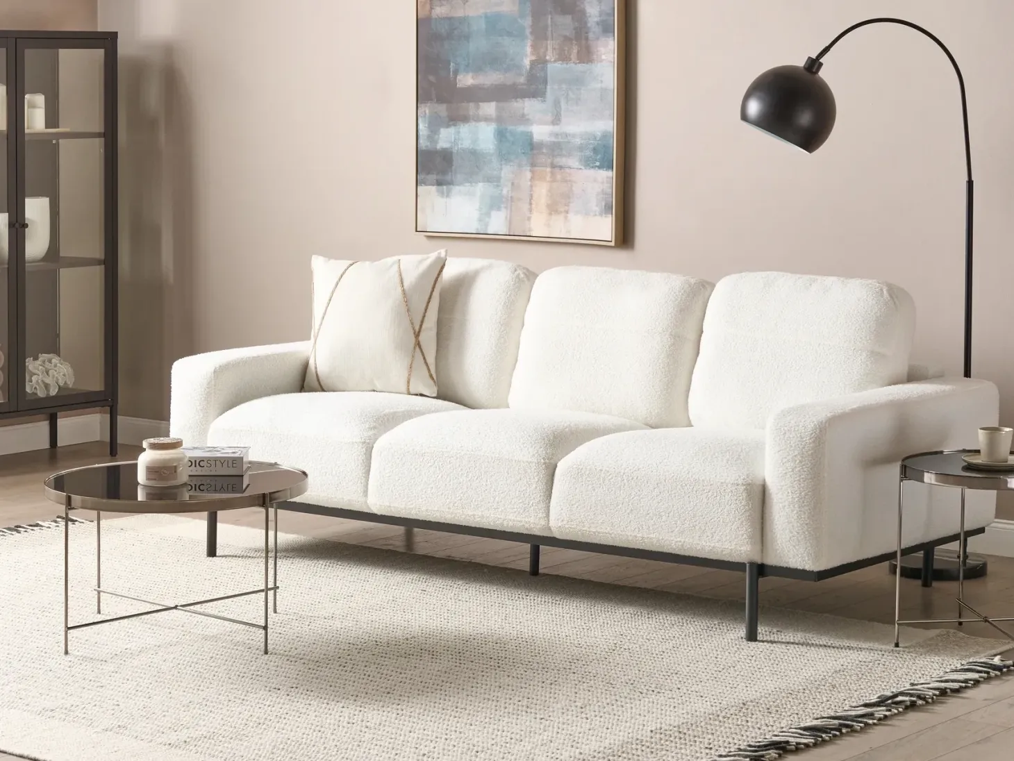 Sofa 3 personers SOVIK Boucle Cremehvid