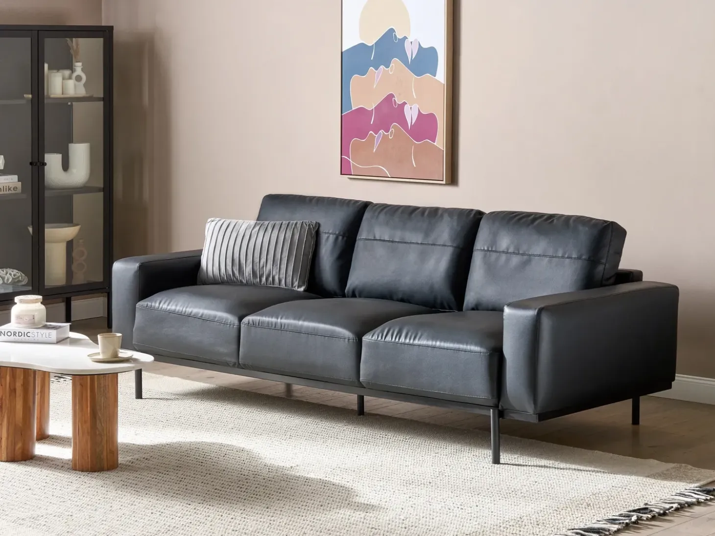 Sofa 3 personers SOVIK Kunstlæder Sort