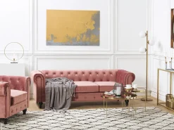 Sofasæt 4 personers CHESTERFIELD Velour Lyserød