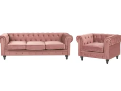 Sofasæt 4 personers CHESTERFIELD Velour Lyserød