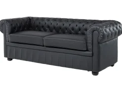 Sofasæt 4 personers CHESTERFIELD Ægte læder Sort
