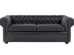 Sofasæt 4 personers CHESTERFIELD Ægte læder Sort