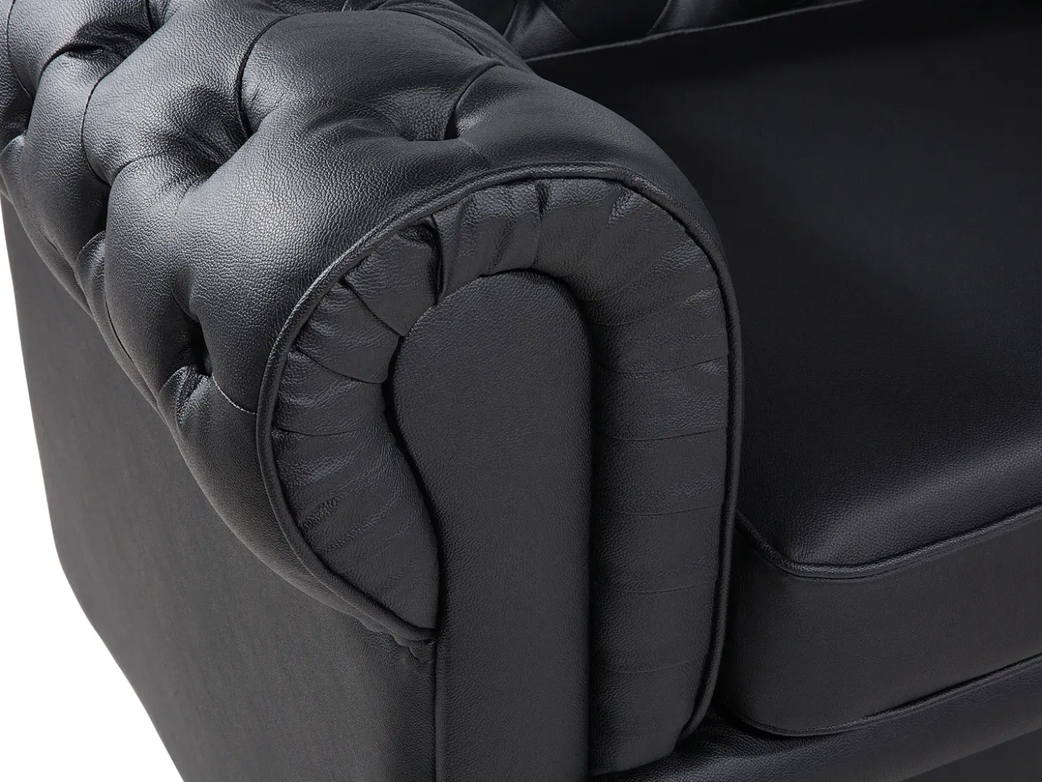 Sofasæt 4 personers CHESTERFIELD Ægte læder Sort