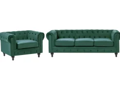 Sofasæt 4 personers CHESTERFIELD Velour Smaragdgrøn