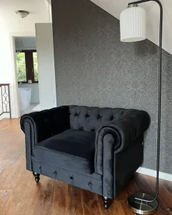 Sofasæt 4 personers CHESTERFIELD Velour Sort