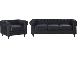 Sofasæt 4 personers CHESTERFIELD Velour Sort