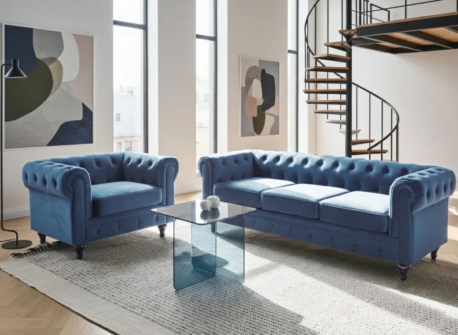 Sofasæt 4 personers CHESTERFIELD Velour Navy Blå