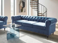 Sofasæt 4 personers CHESTERFIELD Velour Navy Blå