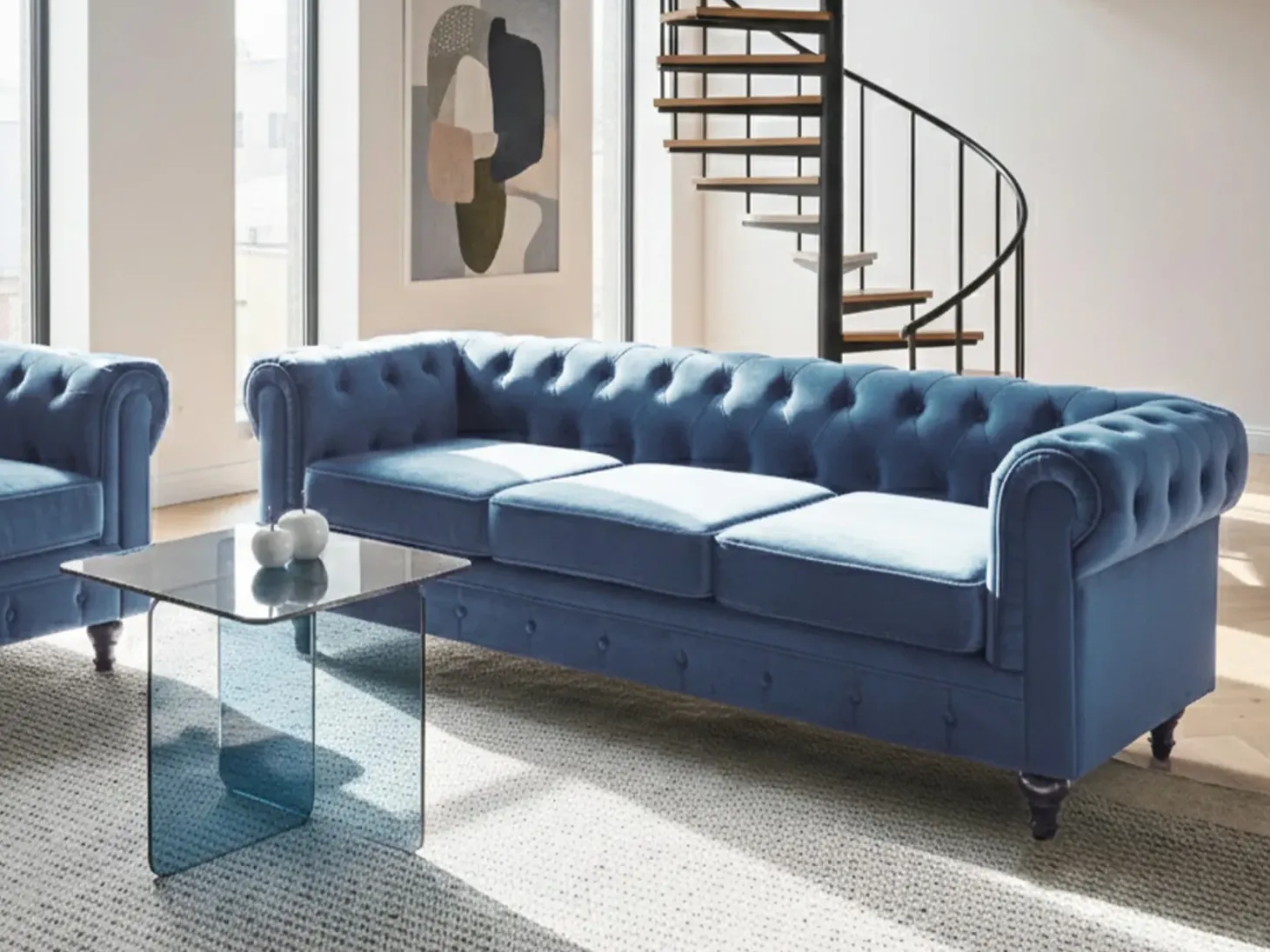 Sofasæt 4 personers CHESTERFIELD Velour Navy Blå