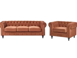 Sofasæt 4 personers CHESTERFIELD Velour Guldbrun