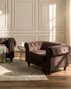 Sofasæt 4 personers CHESTERFIELD Velour Mørkebrun