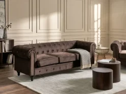 Sofasæt 4 personers CHESTERFIELD Velour Mørkebrun