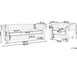 Sofasæt 4 personers CHESTERFIELD Velour Mørkebrun