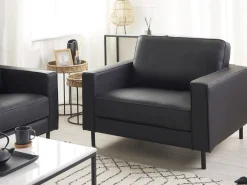 Sofasæt 4 personers SAVALEN Ægte læder Sort