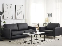Sofasæt 4 personers SAVALEN Ægte læder Sort