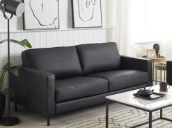 Sofasæt 4 personers SAVALEN Ægte læder Sort