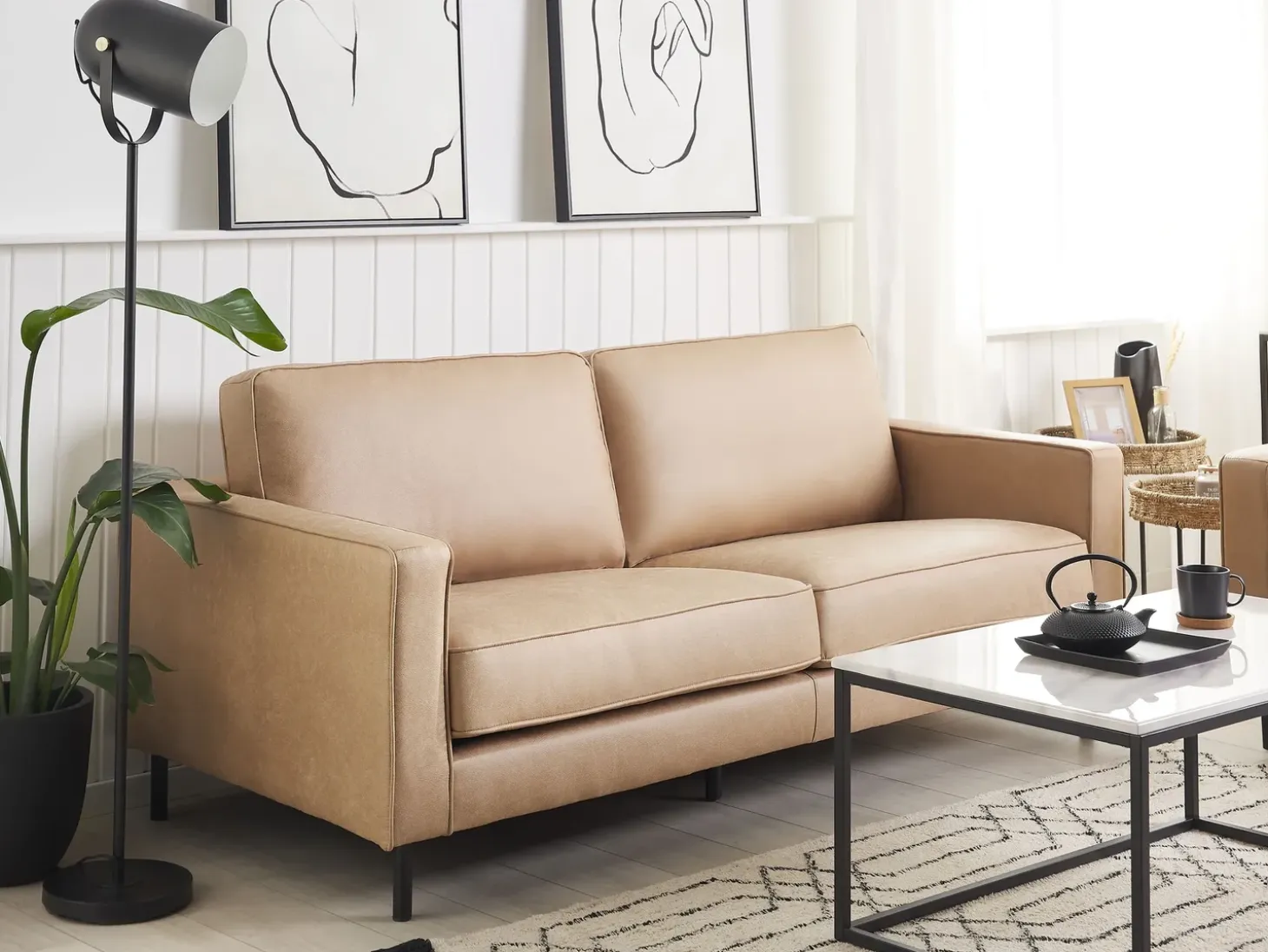Sofasæt 4 personers SAVALEN Kunstlæder Beige