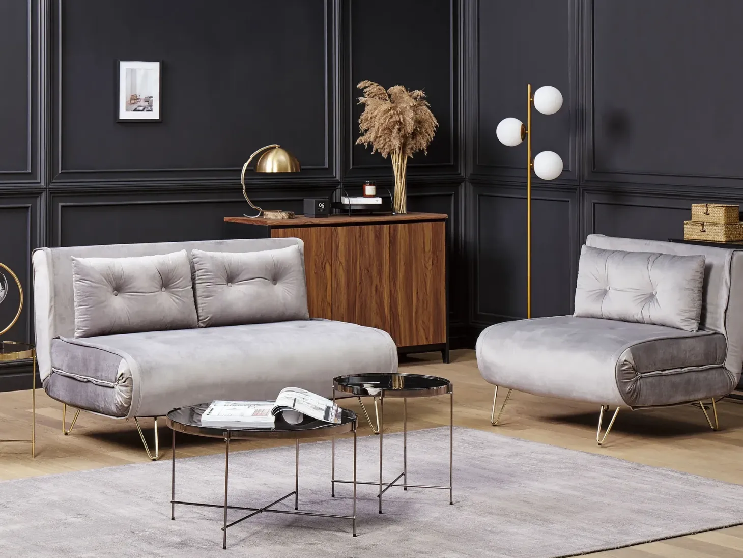 Sofasæt 3 personers VESTFOLD Velour Grå