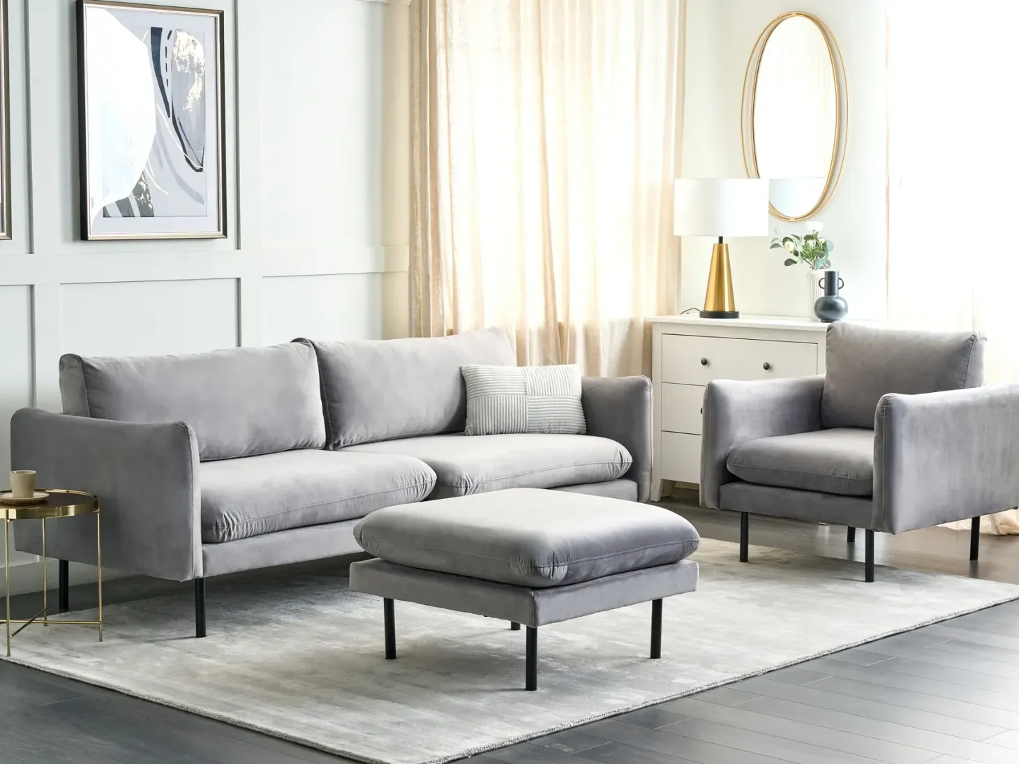 Sofasæt 5 personers VINTERBRO Velour Grå med fodskammel