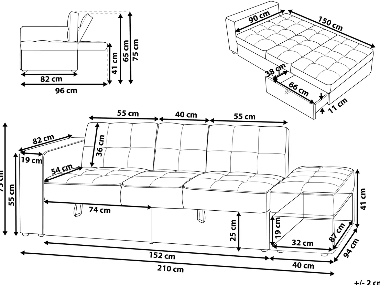 Sovesofa 3 personers FALSTER Beige med opbevaring