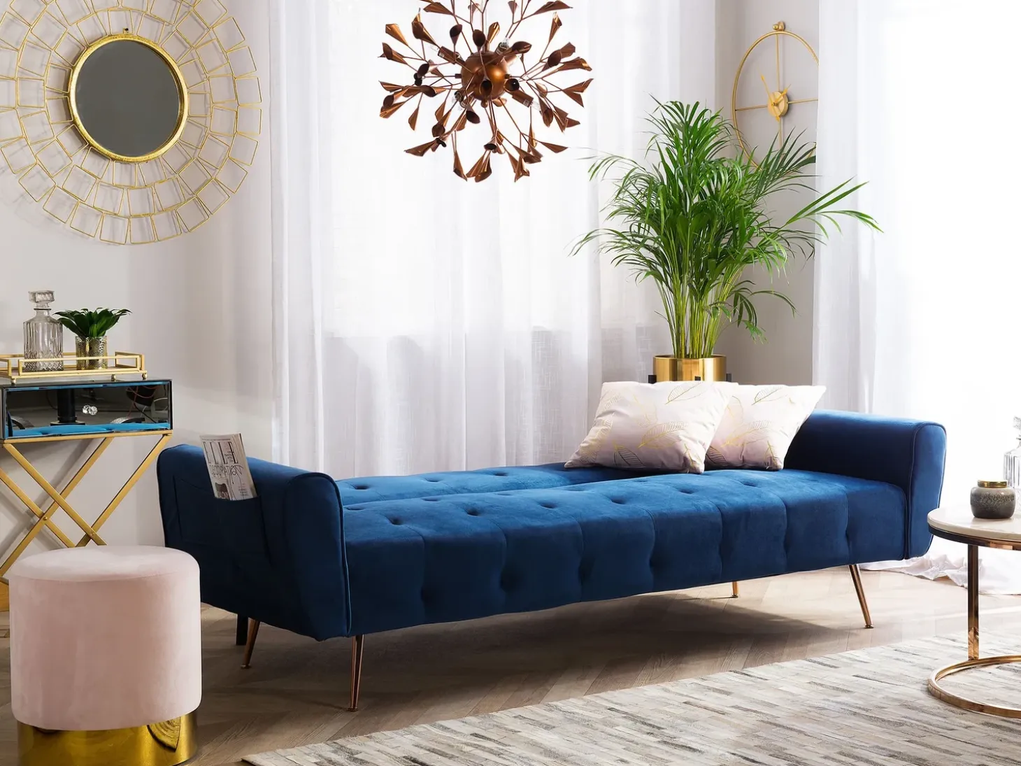 Sovesofa 3 personers SELNES Velour Navy Blå