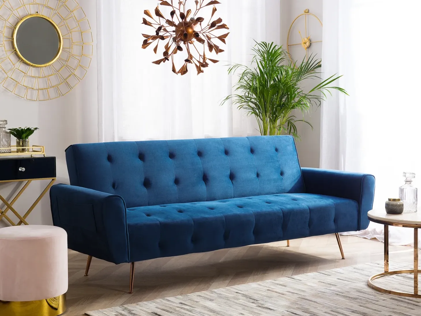 Sovesofa 3 personers SELNES Velour Navy Blå