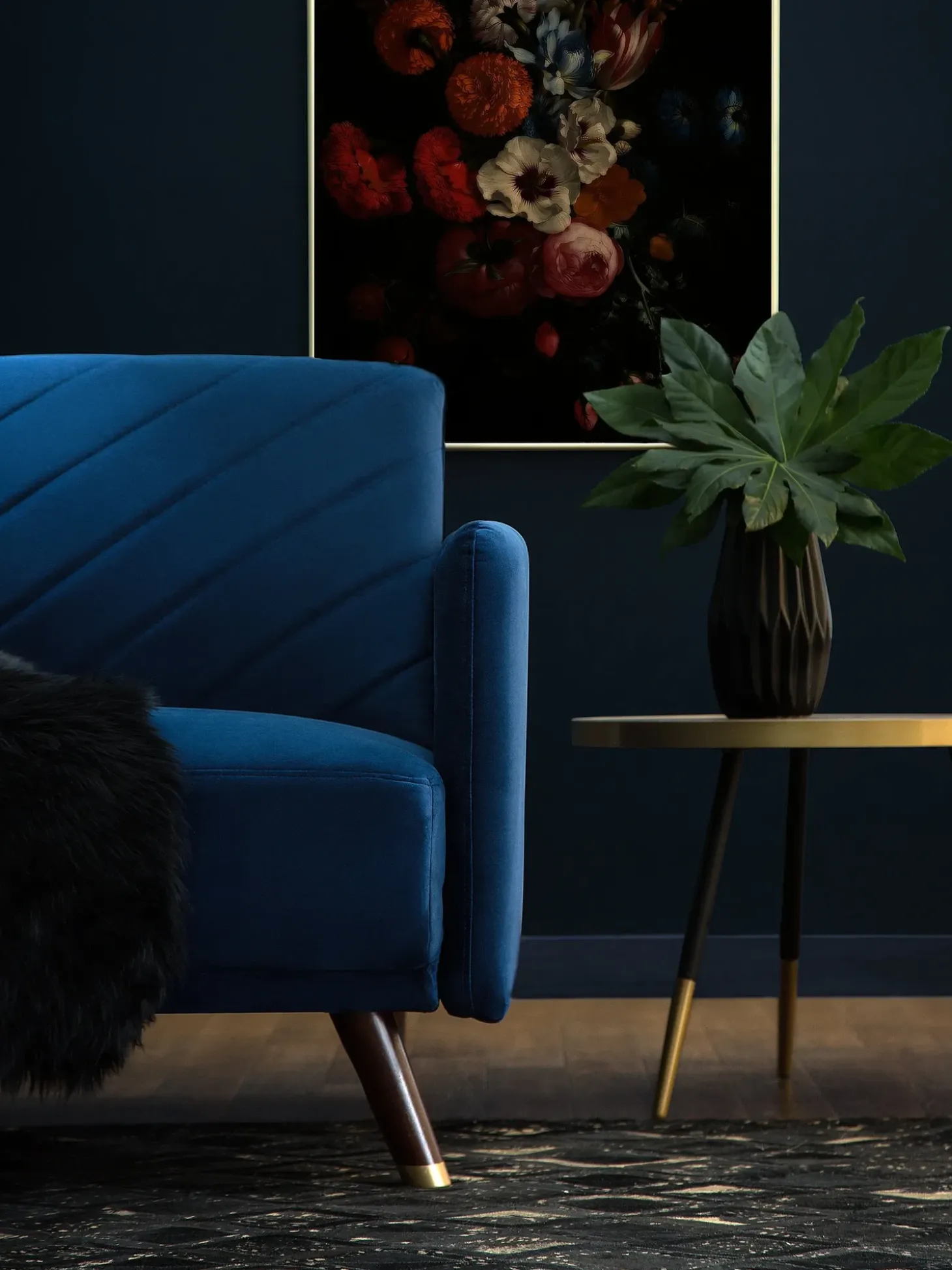 Sovesofa 3 personers SENJA Velour Navy Blå