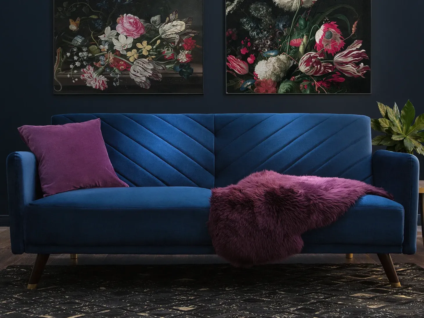 Sovesofa 3 personers SENJA Velour Navy Blå