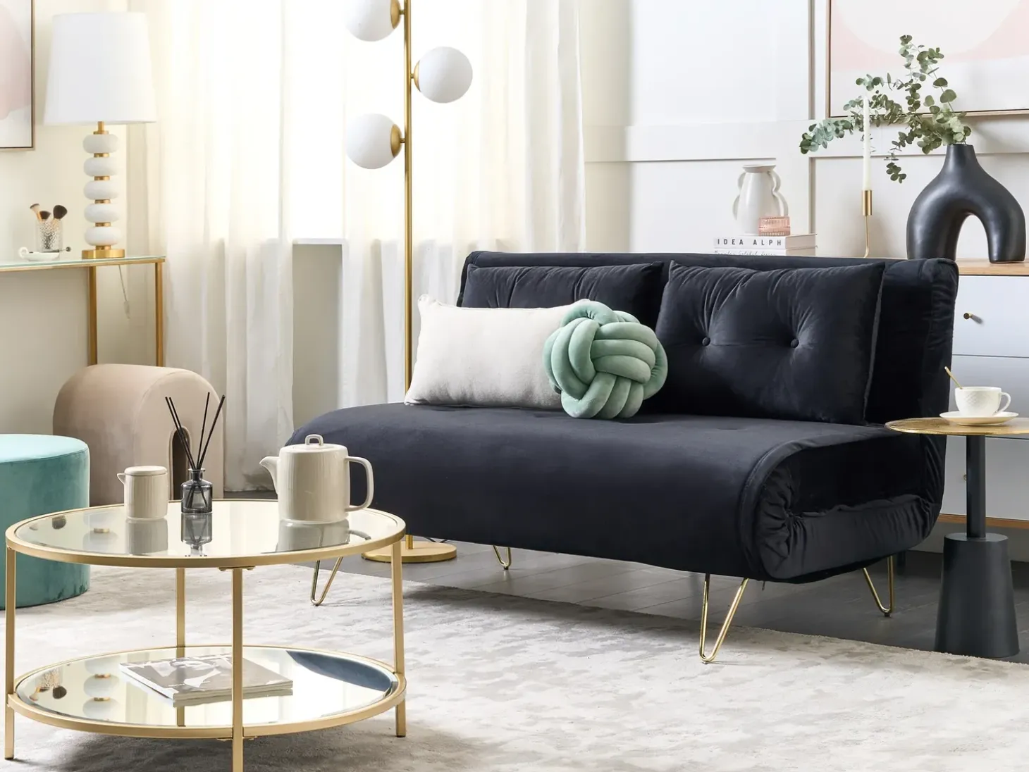 Sovesofa 2 personers VESTFOLD Velour Sort