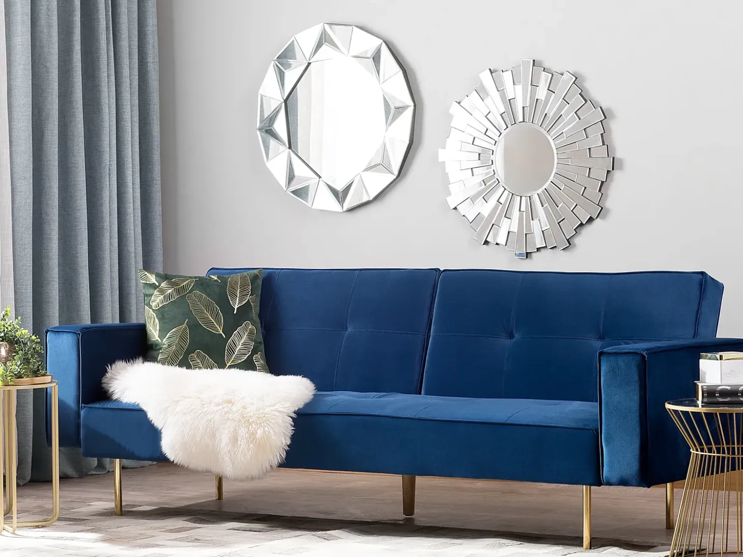 Sovesofa 3 personers VISNES Velour Navy Blå