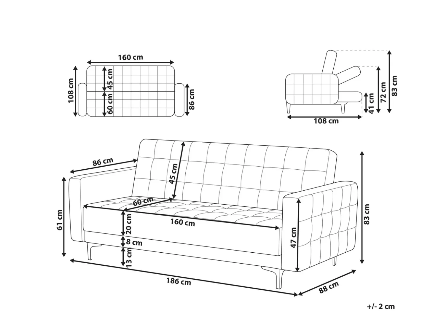 Sovesofa 3 personers ABERDEEN Velour Sort