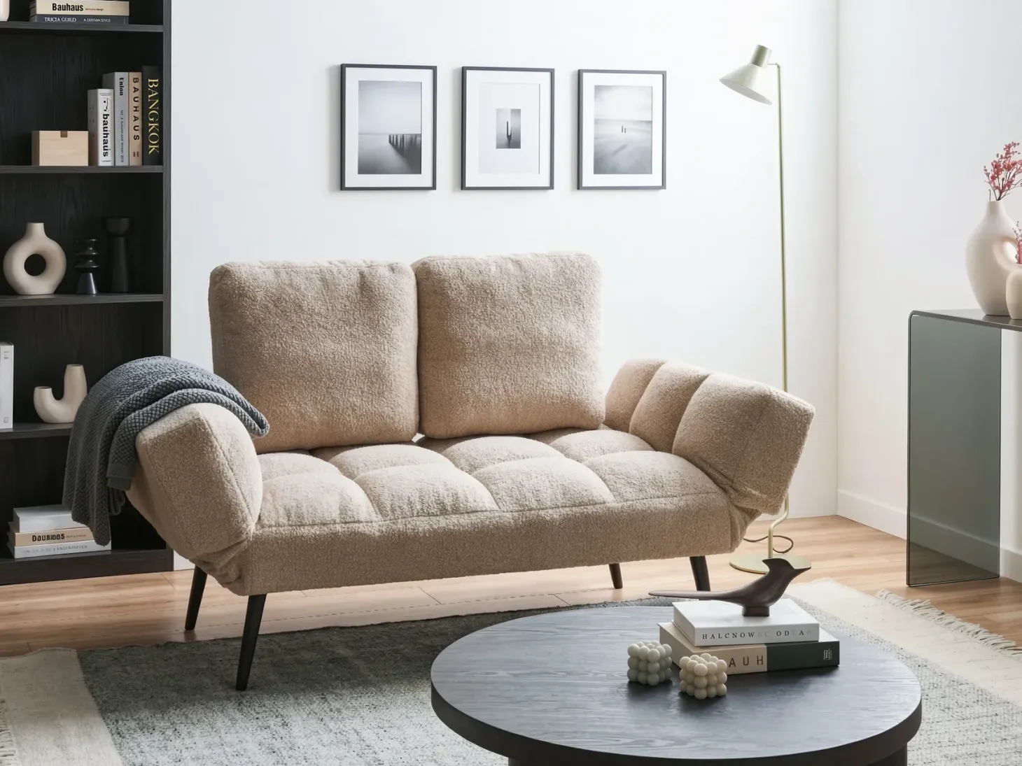 Sovesofa 2 personers BREKKE Boucle Beige