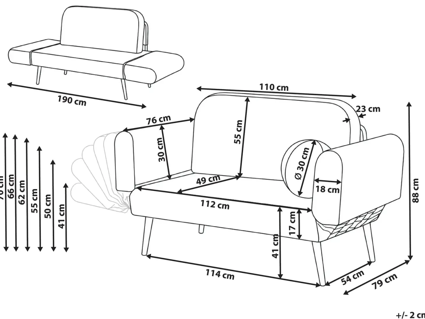 Sovesofa 2 personers DOROTEA Boucle Brun