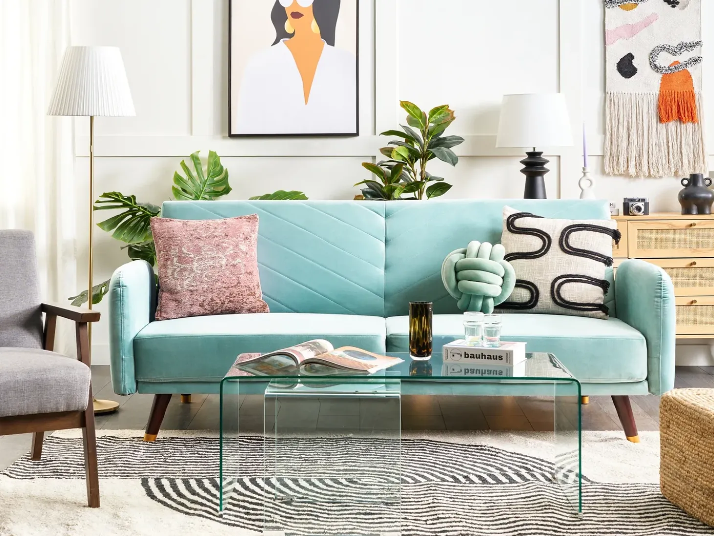 Sovesofa 3 personers SENJA Velour Himmelblå