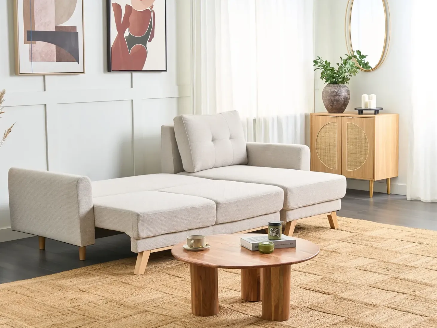 Sovesofa 3 personers SIRO Lys Beige med opbevaring Venstrevendt