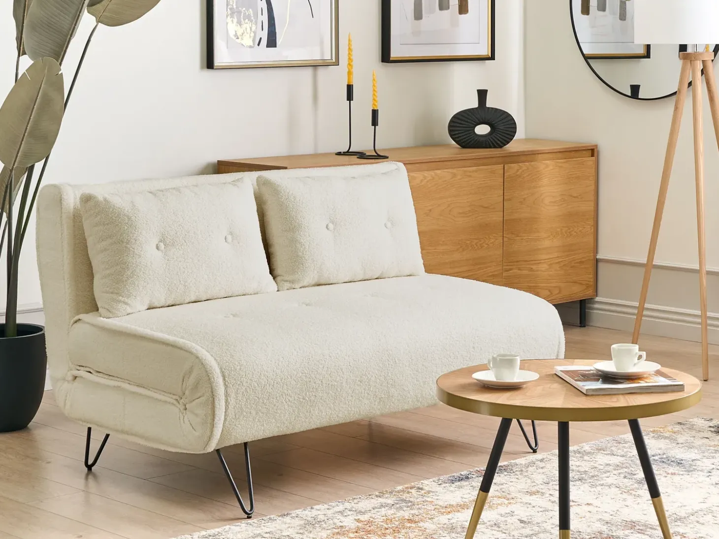 Sovesofa 2 personers VESTFOLD Boucle Cremehvid