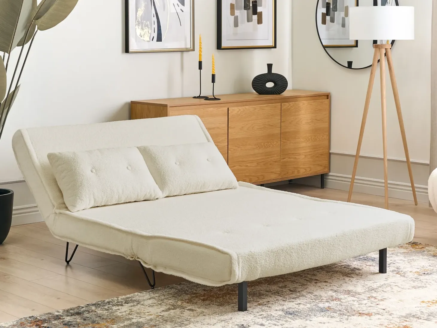 Sovesofa 2 personers VESTFOLD Boucle Cremehvid