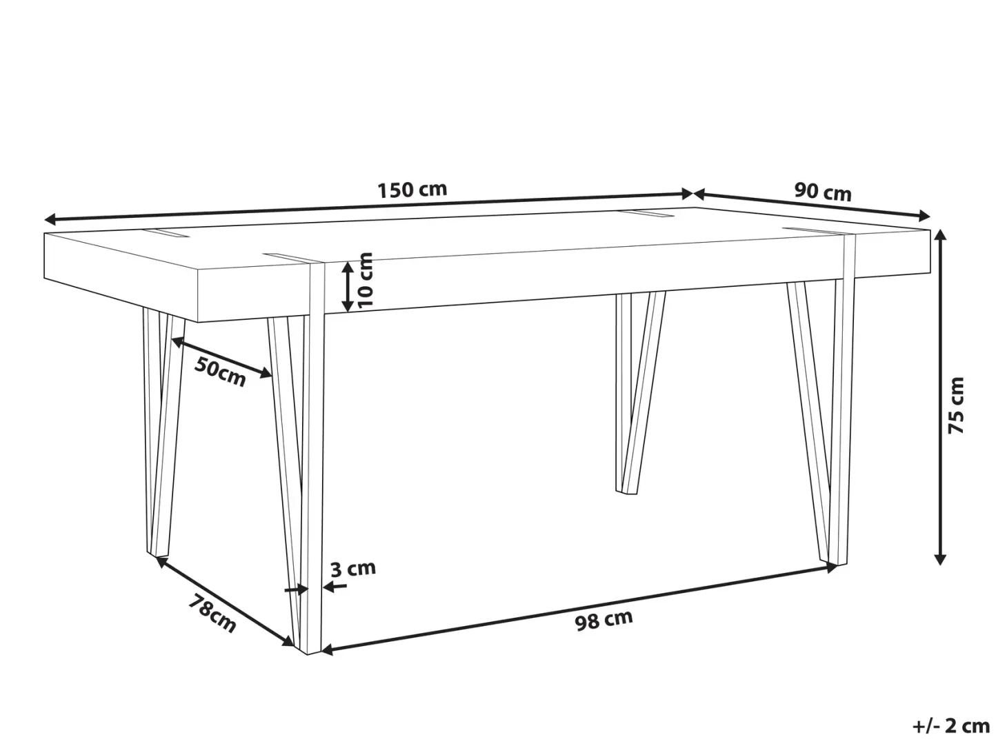 Spisebord ADENA Lysebrun 150 cm 90 cm