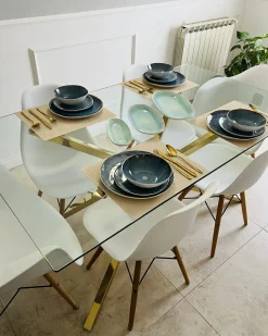 Spisebord CORA Guld 160 cm 90 cm Hærdet glas